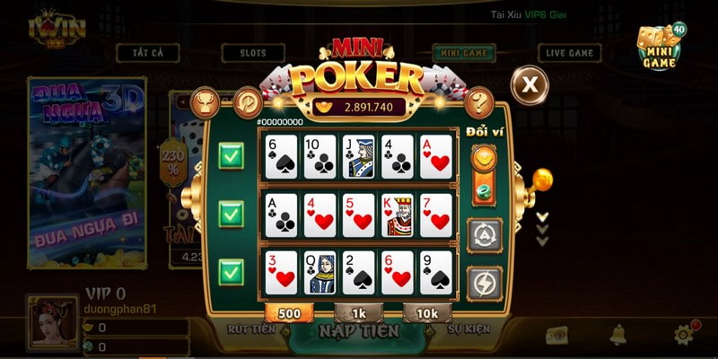 Cách tham gia vào game Mini Poker Iwin đơn giản 