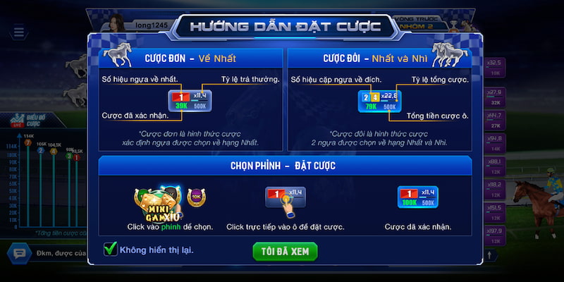 Hướng dẫn đặt cược trong game Đua ngựa